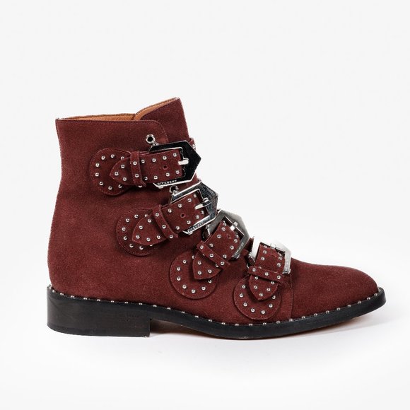 Givenchy Elegant Burgundy Suede Studded Boots - Picture 1 of 9